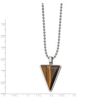 Chisel Stainless Steel Polished Necklace with Tiger's Eye Triangle Pendant on a Ball Chain, 24" view 2