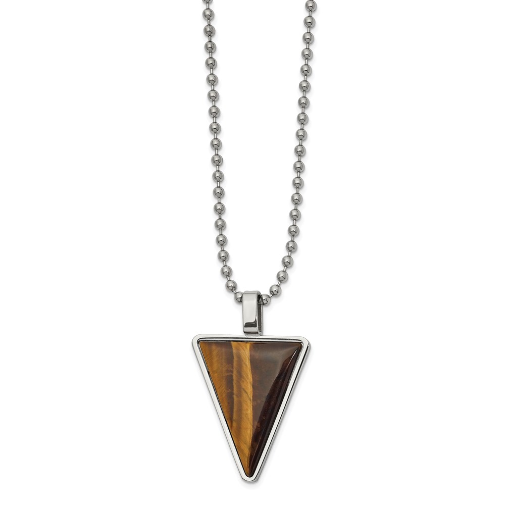 Stainless Steel Polished with Tiger's Eye Triangle 24in Necklace