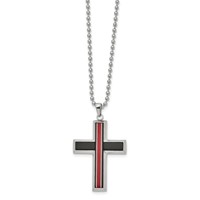 Chisel Stainless Steel Brushed and Polished Necklace with Fiber Glass Cross Pendant on a Ball Chain, 22" view 1