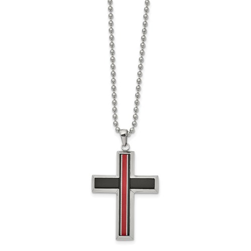 Chisel Stainless Steel Brushed and Polished Necklace with Fiber Glass Cross Pendant on a Ball Chain, 22"