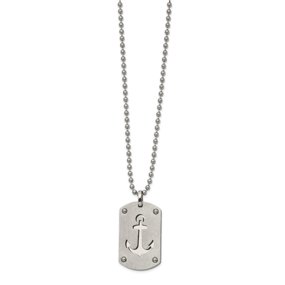 Stainless Steel Brushed and Polished Anchor Dog Tag 24in Necklace