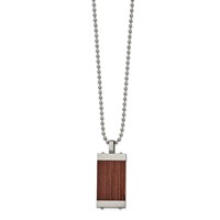Chisel Stainless Steel Brushed Necklace with Wood Inlay Pendant on a Ball Chain, 22" view 1
