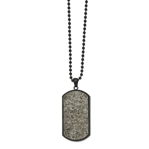 Chisel Stainless Steel Polished Black IP-plated Necklace with Sedimentary Rock Dog Tag on a Ball Chain, 24"