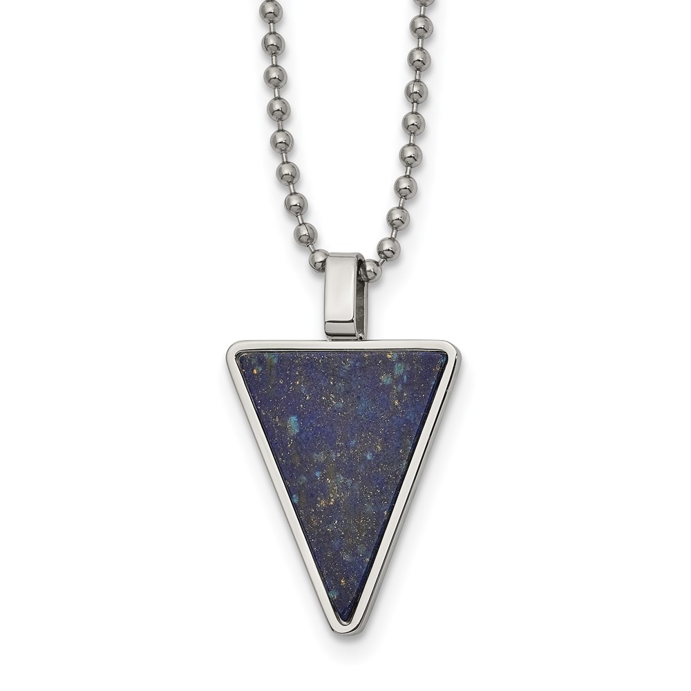 Stainless Steel Polished with Genuine Lapis Triangle 22in Necklace