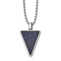 Chisel Stainless Steel Polished Necklace with Lapis Triangle Pendant on a Ball Chain, 22" view 1