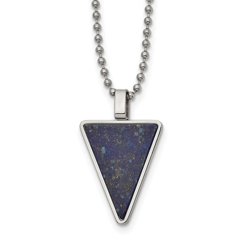 Chisel Stainless Steel Polished Necklace with Lapis Triangle Pendant on a Ball Chain, 22"