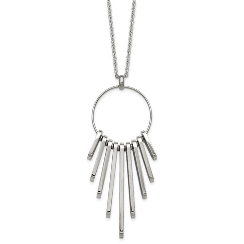 Chisel Stainless Steel Polished Circle Necklace with Bars Pendant on a Cable Chain, 20"