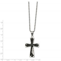 Stainless Steel Polished Black IP-plated Laser Cut Jesus Cross Necklace view 2