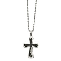 Stainless Steel Polished Black IP-plated Laser Cut Jesus Cross Necklace view 1