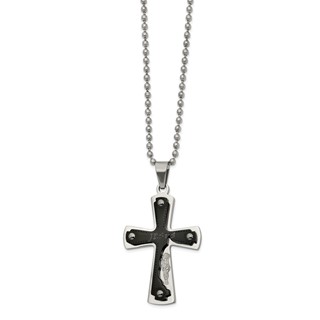 Stainless Steel Polished Black IP-plated Laser Cut JESUS Cross Necklace