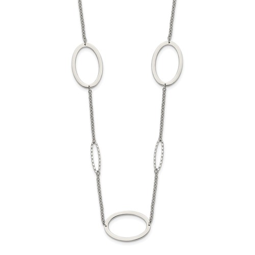Chisel Stainless Steel Polished Fancy Oval Link Necklace, 38"