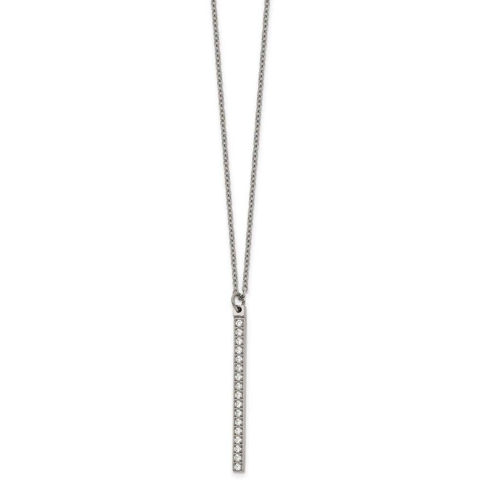 Chisel Stainless Steel Polished CZ Bar on a 16 Inch Cable Chain Necklace