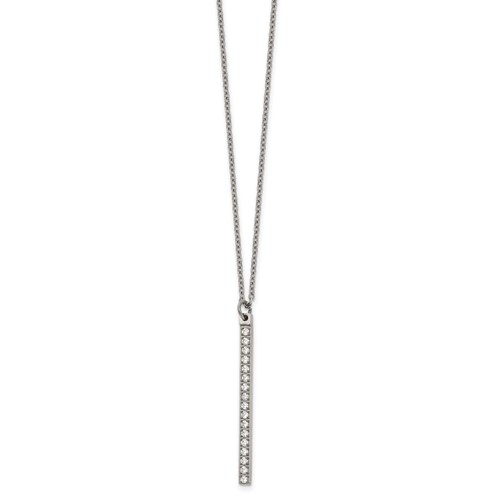 Chisel Stainless Steel Polished CZ Bar on a Cable Chain Necklace, 16"