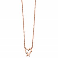 Chisel Stainless Steel Polished Rose IP-plated Necklace with Austrian Crystal Heart on a Cable Chain with a 2 Inch Extension, 16" view 2