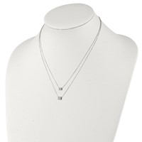 Chisel Stainless Steel Polished Square Beads on a Two Strand Cable Chain Necklace with a 2 Inch Extension, 17" view 2
