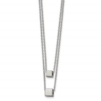 Chisel Stainless Steel Polished Square Beads on a Two Strand Cable Chain Necklace with a 2 Inch Extension, 17" view 1