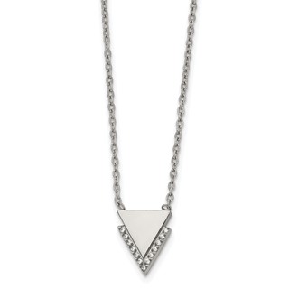 Chisel Stainless Steel Polished with CZ Double Triangles Pendant on a 16.5 inch Cable Chain Necklace