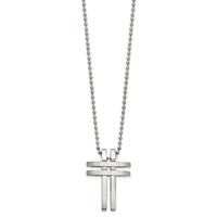 Stainless Steel Brushed and Polished Cross Necklace, 22" view 2