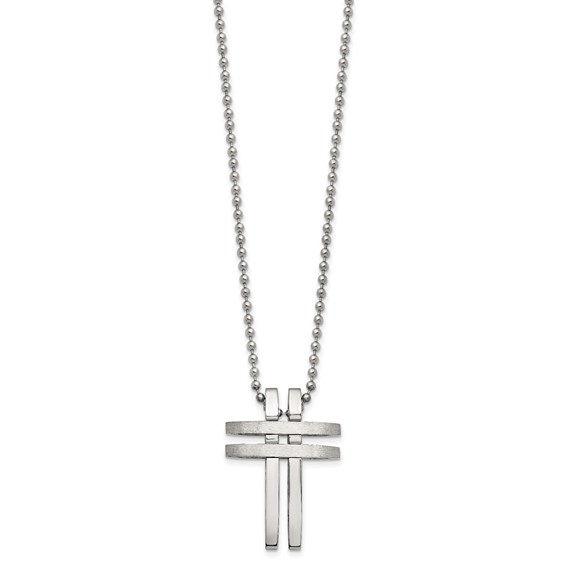Stainless Steel Brushed and Polished 22in Cross Necklace