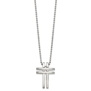 Stainless Steel Brushed and Polished 22in Cross Necklace