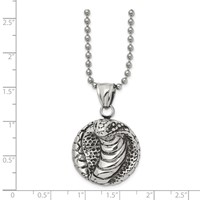 Chisel Stainless Steel Antiqued Polished and Textured Cobra Pendant on a Ball Chain Necklace, 22" view 3