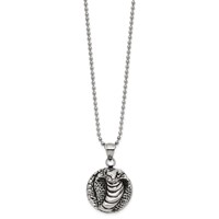 Chisel Stainless Steel Antiqued Polished and Textured Cobra Pendant on a Ball Chain Necklace, 22" view 1