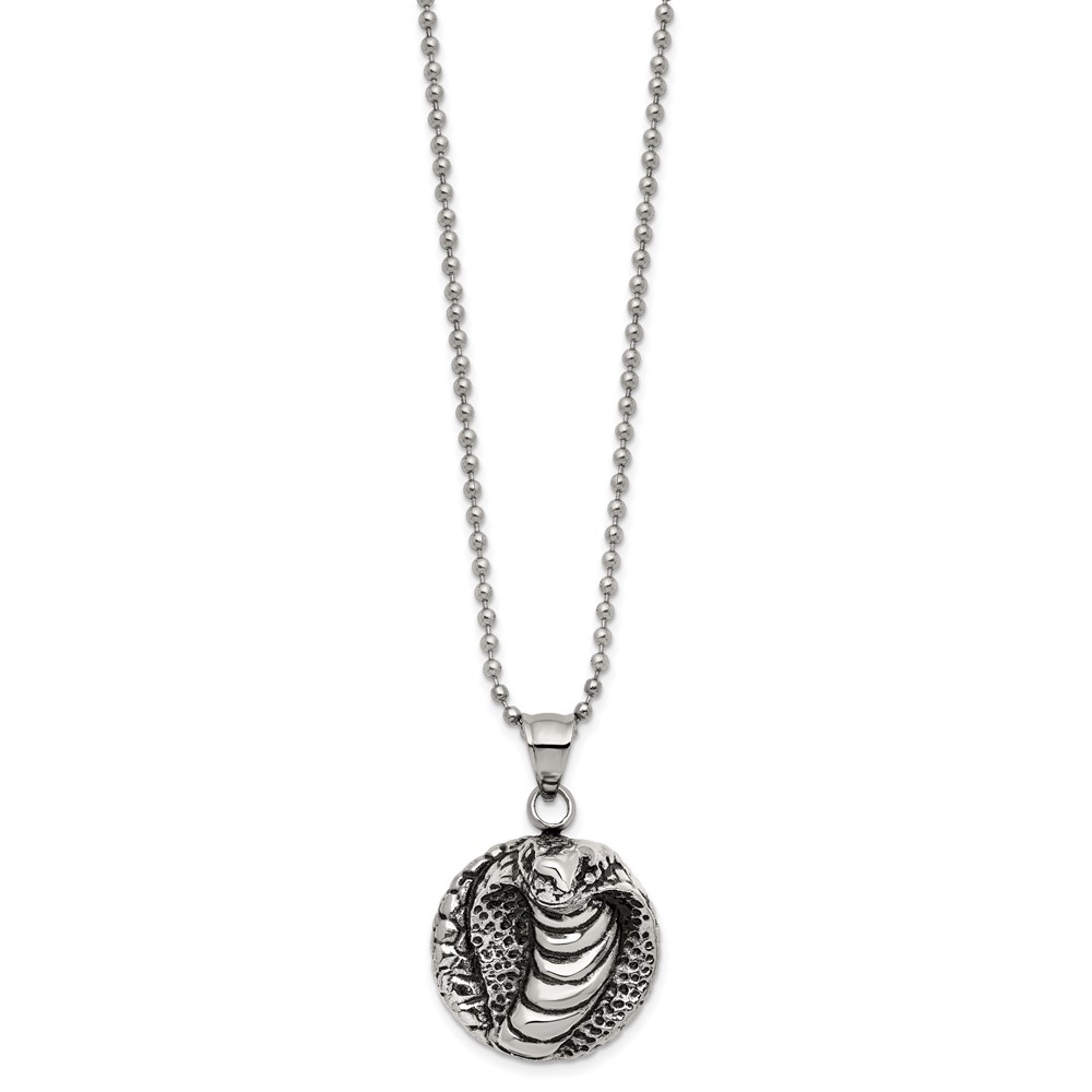 Stainless Steel Antiqued and Polished Cobra 22in Necklace