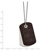 Chisel Stainless Steel Brushed Brown Woven Leather 2 Piece Dog Tags on a Ball Chain Necklace, 22" view 2