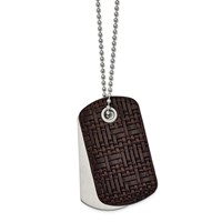 Chisel Stainless Steel Brushed Brown Woven Leather 2 Piece Dog Tags on a Ball Chain Necklace, 22" view 1
