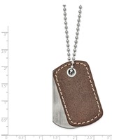 Chisel Stainless Steel Antiqued and Brushed Necklace with Brown Leather 2 Piece Dog Tags on a Ball Chain, 22" view 2