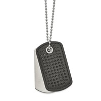 Chisel Stainless Steel Brushed Black Textured Leather 2 Piece Dog Tags on a Ball Chain Necklace, 22" view 1