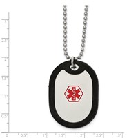Chisel Stainless Steel Polished with Red Enamel and Removeable Black Rubber Medical ID Dog Tag on a 24 Inch Ball Chain Necklace view 2