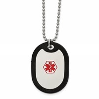 Chisel Stainless Steel Polished with Red Enamel and Removeable Black Rubber Medical ID Dog Tag on a 24 Inch Ball Chain Necklace view 1