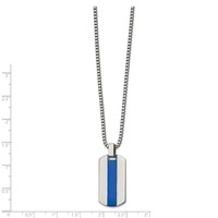 Stainless Steel Polished Necklace with Blue Enamel Dog Tag, 20" view 2