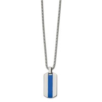 Stainless Steel Polished Necklace with Blue Enamel Dog Tag, 20" view 1