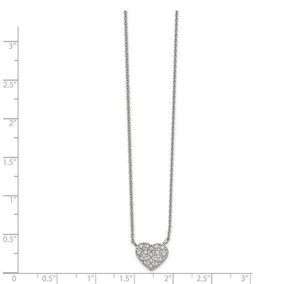 Chisel Stainless Steel Polished CZ Heart on a 17 inch Cable Chain with a 2.5 inch Extension Necklace
