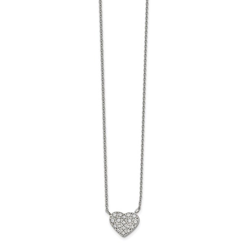 Chisel Stainless Steel Polished CZ Heart on a Cable Chain Necklace with a 2.5 Inch Extension, 17"