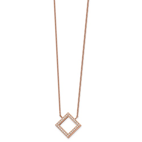 Chisel Stainless Steel Polished Rose IP-plated CZ Pendant on a Cable Chain Necklace with a 2.5 Inch Extension, 17"