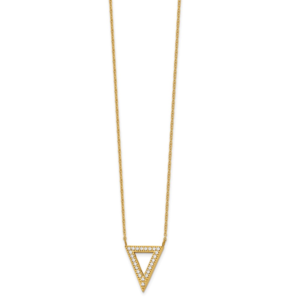 Stainless Steel Polished Yellow IP-plated CZ Triangle w/2.5in ext. Necklace