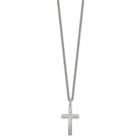 Stainless Steel CZ Cross Necklace