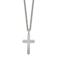 Chisel Stainless Steel Polished CZ Cross Pendant on a Cable Chain Necklace, 20" view 1