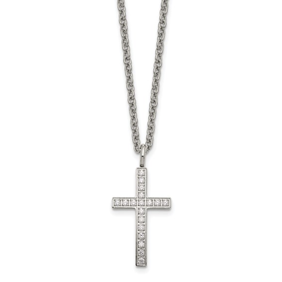 Stainless Steel CZ Cross Necklace