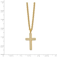 Chisel Stainless Steel Polished Yellow IP-plated CZ Cross Pendant on a Cable Chain Necklace, 20" view 3
