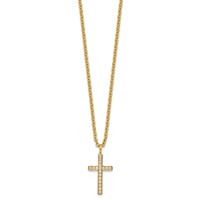 Chisel Stainless Steel Polished Yellow IP-plated CZ Cross Pendant on a Cable Chain Necklace, 20" view 1