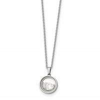 Chisel Stainless Steel Polished Floating Crystal Heart Pendant on a Cable Chain Necklace with a 2 Inch Extension, 16" view 1