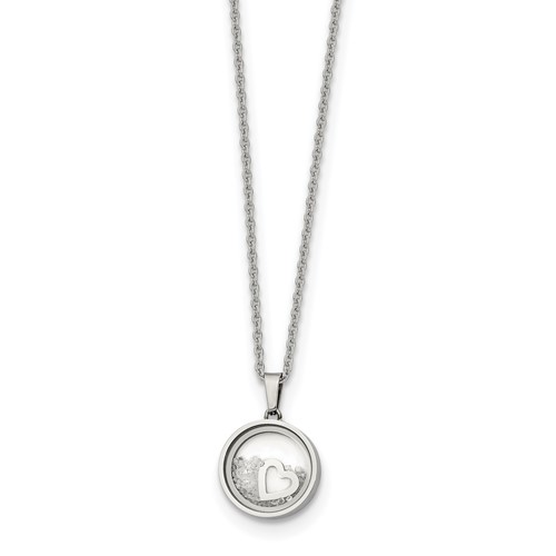 Chisel Stainless Steel Polished Floating Crystal Heart Pendant on a Cable Chain Necklace with a 2 Inch Extension, 16"