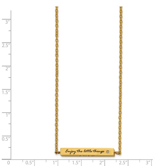 Chisel Stainless Steel Polished Yellow IP-plated Enameled with CZ ENJOY THE LITTLE THINGS Bar on a 16 inch Cable Chain with a 2 inch Extension Necklace
