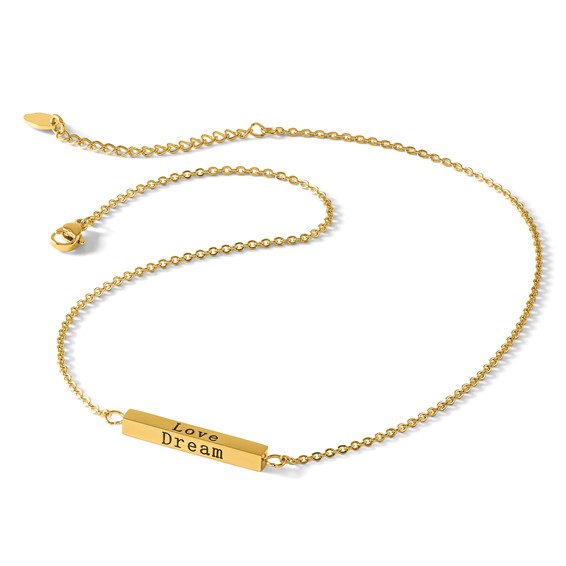 Chisel Stainless Steel Polished Yellow IP-plated Enameled with CZ ENJOY THE LITTLE THINGS Bar on a 16 inch Cable Chain with a 2 inch Extension Necklace