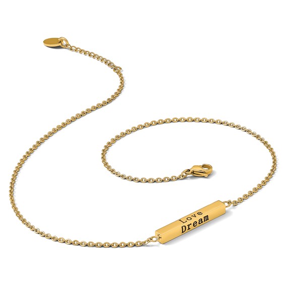 Chisel Stainless Steel Polished Yellow IP-plated Enameled with CZ ENJOY THE LITTLE THINGS Bar on a 16 inch Cable Chain with a 2 inch Extension Necklace
