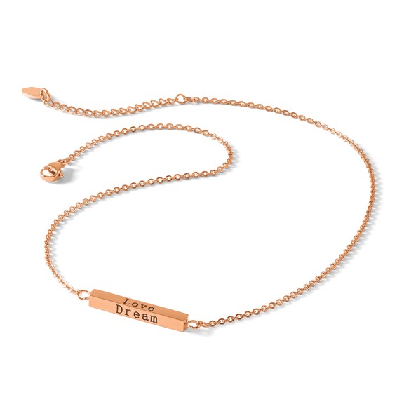 Chisel Stainless Steel Polished Rose IP-plated Enameled CZ ENJOY THE LITTLE THINGS Bar on a 16 inch Cable Chain with a 2 inch Extension Necklace